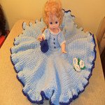 BED DOLL BLUE & WHITE HAND-CROCHETED RUFFLED DRESS 18 TALL