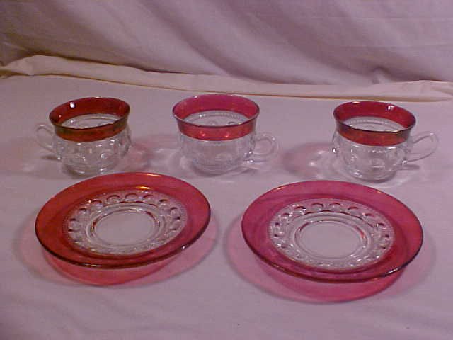 LOT OF 5 KING'S CROWN RUBY RED THUMPRINT PATTERN