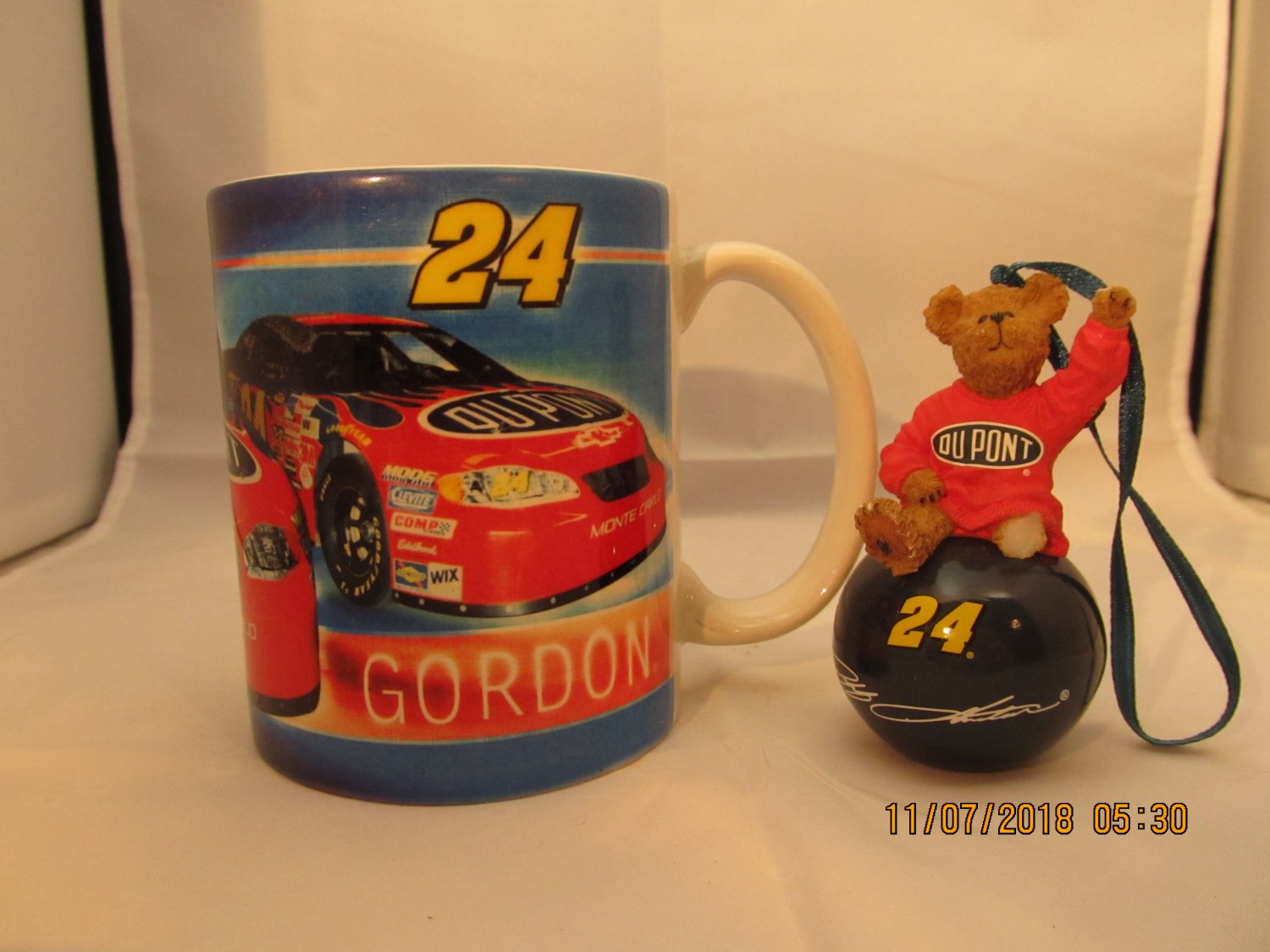 Lot of 2 Jeff Gordon #24 Dupont Coffee Cup and ornament