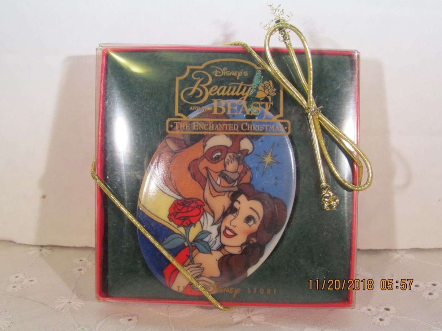 Disney Store MIB Beauty And the beast Christmas Ornament Oval