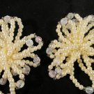 Vintage Cluster of Pearl Crystals Beads Clip-on earring