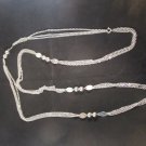 Silver Vintage Long 3 chained Beaded Necklace