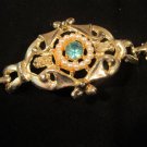 Vintage Gold Tone Blue/green gemstone strand of pearl Bracelet & Necklace Set
