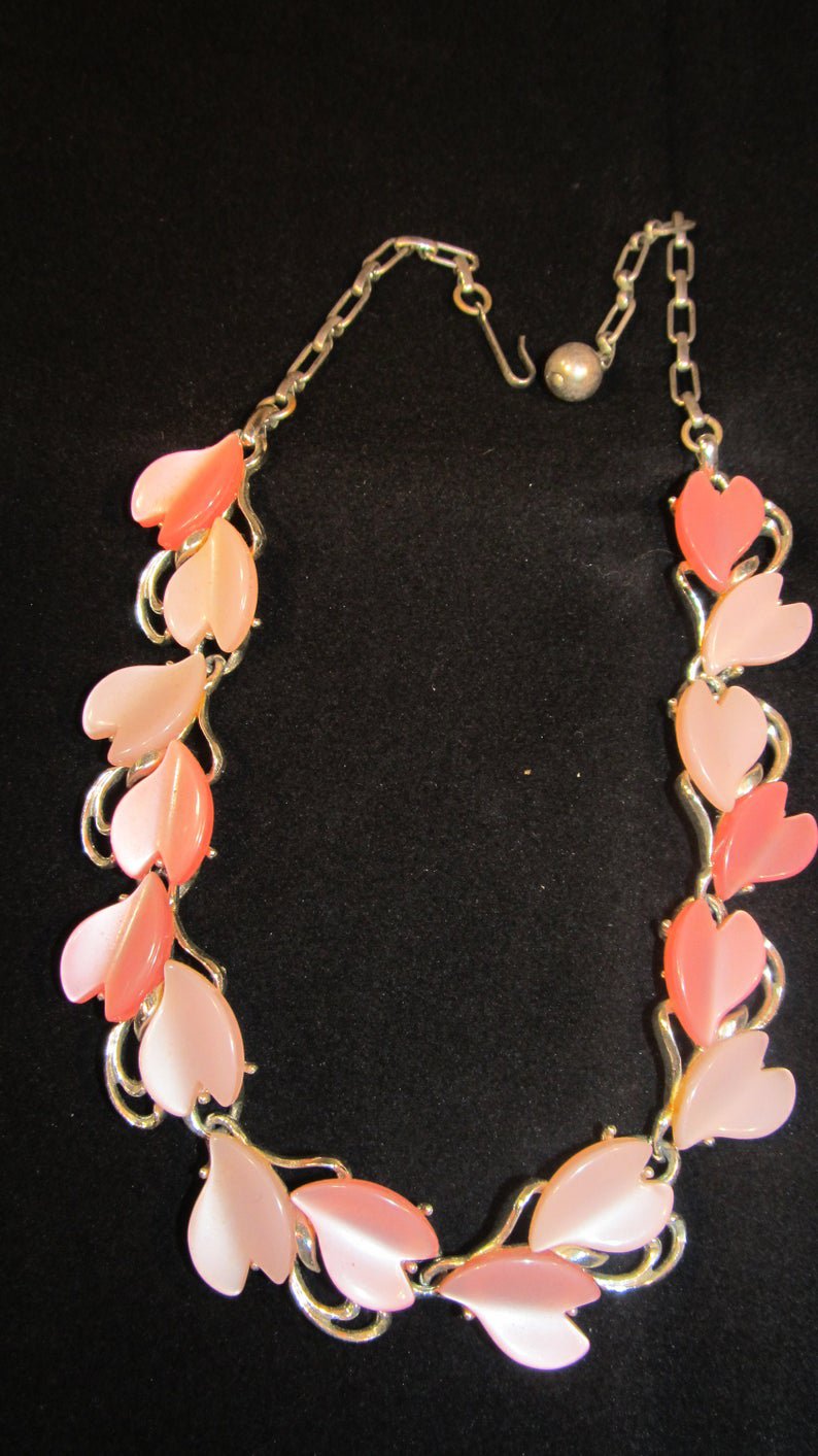 Vintage Necklace choker Pink Coral Silver 50's