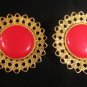 Vintage Gold Tone Red Earrings Clip-on