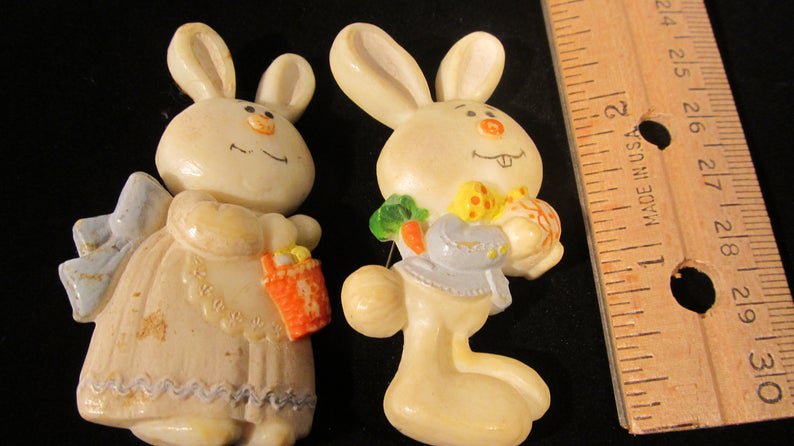 Vintage set of 2 Rabbit Easter Pin Pendant Brooch