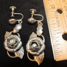 Vintage Silver Roses Dangle Screw Back earring