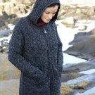 Aran Irish Wool Sweater Hooded Zipper Coat in Charcoal Size XLarge