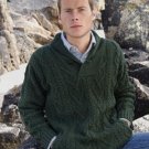 Size XLarge Men's Shawl Collar Irish Wool Sweater in Green