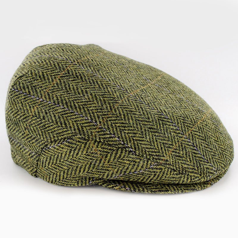 Irish Wool Trinity Cap Green Herringbone Size Large