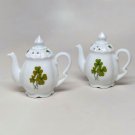 White China Tea Pot Salt & Pepper Shakers - Shamrocks