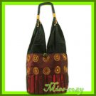 THAI SILK EMBROIDERED SHOULDER BAG BURGUNDY HOBO B127