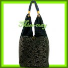 THAI SILK HAND SHOULDER BAG BLACK GOLD TOTE HOBO / B140