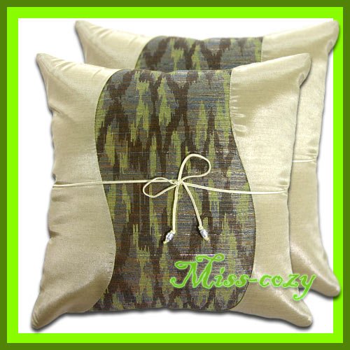 2 THAI SILK CUSHION THROW CASE PILLOW COVER CREAM / 1104