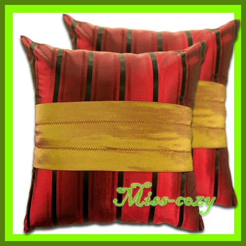 2 THAI SILK THROW CUSHION CASE PILLOW COVER RED / 1107