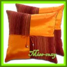 2 THAI SILK THROW CUSHION CASE PILLOW COVER ORANGE / 1114