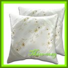 2 THAI SILK CUSHION CASE PILLOW COVER WHITE FLORAL / 1137