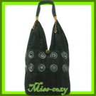 THAI SILK EMBROIDERED SHOULDER BAG BLACK HIPPIE TOTE HOBO / B128