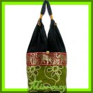 THAI SILK SHOULDER BAG HOBO GREEN EMBROIDERED TOTE / B153