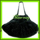 THAI SILK SHOULDER HAND BAG BLACK BLINK HIPPIE TOTE HOBO / B118