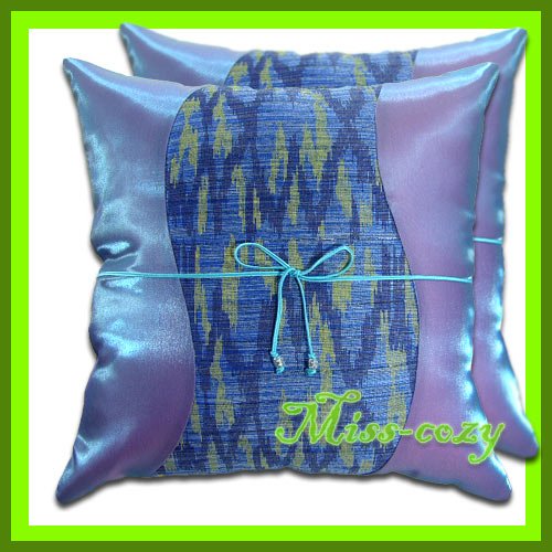 2 THAI SILK THROW CUSHION CASE PILLOW COVER PURPLE TWO-TONE / 1103