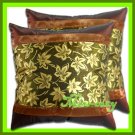 2 THAI SILK CUSHION CASE PILLOW COVER BROWN FLORAL / 1170