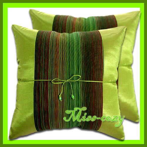 2 THAI SILK CUSHION PILLOW COVER GREEN TWO-TONE 1216