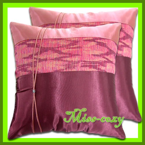 2 THAI SILK CUSHION CASE PILLOW COVER PURPLE/PINK / 1206