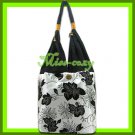 THAI SILK SHOULDER BAG HANDBAG WHITE BIG FLORAL TOTE HOBO / B143
