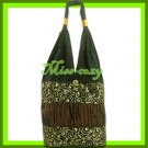 THAI SILK HANDBAG SHOULDER BAG HOBO BROWN GOLD TOTE / B159