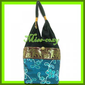 THAI SILK SHOULDER BAG HOBO TURQUOISE EMBROIDERED TOTE HANDBAG / B165