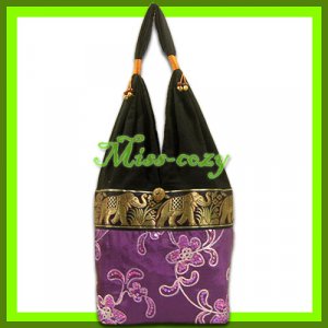 THAI SILK SHOULDER BAG HOBO PURPLE EMBROIDERED TOTE / B169
