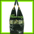 THAI SILK SHOULDER BAG HOBO BLACK EMBROIDER TOTE HANDBAG / B170