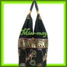 THAI SILK SHOULDER BAG HOBO BLACK LOTUS EMBROIDER HANDBAG / B173