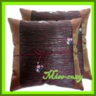 2 THAI SILK CUSHION CASE PILLOW COVER BROWN FLORAL / 1155