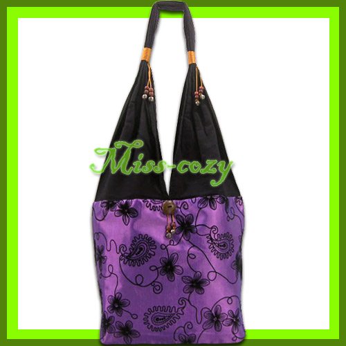 THAI SILK SHOULDER BAG HOBO PURPLE TOTE HIPPIE / B134