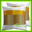 2 THAI SILK CUSHION CASE PILLOW COVER WHITE/BROWN / 1186