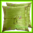2 THAI SILK CUSHION CASE PILLOW COVER GREEN FLORAL / 1153
