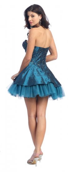 BEADED STRAPLESS SHORT DRESS TEAL