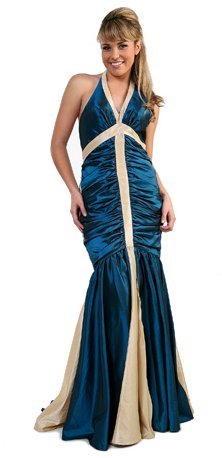 teal and gold gown