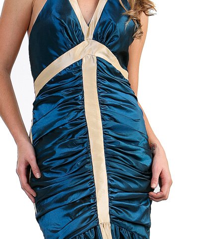 teal and gold gown