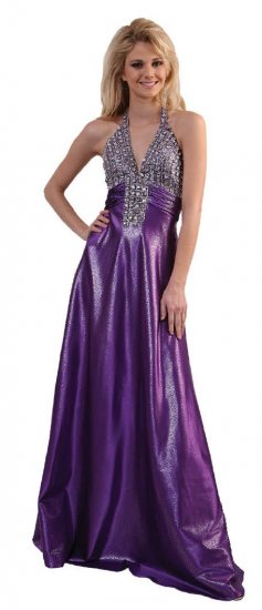 Purple Formal Pageant Purple Prom Dress Halter Rhinestone Gown ...