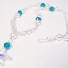Halia Starfish Necklace in Sterling Silver White Pearls Clear AB Starfish and Blue Zircon crystals