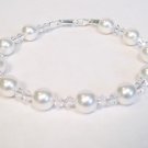 White Pearl and Crystal Clear Crystal Wedding Jewelry Bracelet
