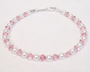 White Pearl and Light Rose Little Flower Girl Bracelet