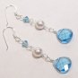 Aquamarine Briolette Teardrop and White Pearl Drop Wedding Jewelry Earrings