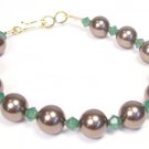 Palace Green Opal and Brown Pearl Single Strand Bracelet - Gold Hook and Eye Clasp