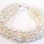 Five Strand Ivory Pearl and Silk (lt peach) Crystal Necklace with Extender Chain
