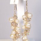 Harlow Gold Filled Earrings with Ivory Pearls and Golden Shadow Crystals - Wedding earring jewelry
