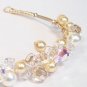 Gold Filled Tiara Hair Band with Ivory & Gold Pearls & Golden Shadow, Clear AB Swarovski Crystals